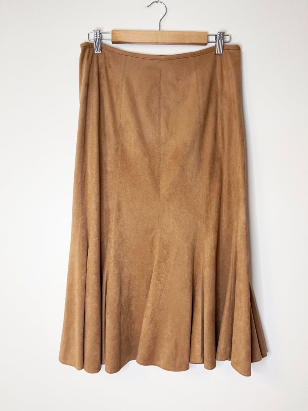 Insight Faux Suede Midi Skirt Tan Camel Flared A-Line Size 10 Boho Western
